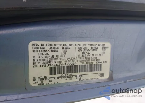 1997 Ford Club Wagon Xl/Xlt from USA, damaged, VIN 1FBJS31S1VHA99294